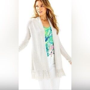 Lilly Pulitzer | Tatum Cardigan Sweater Heather Grey Metallic Fringe Tassel Med
